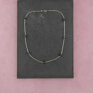 sterling silver black cats eye bead station necklace size 16in